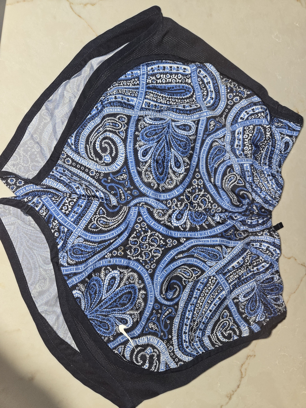 Nike Women's Blue Paisley Running Shorts with Black Trim
